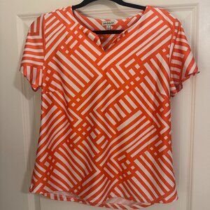 Seven Forty Two Womens Geometric  Print Blouse - Orange & White -  Size S